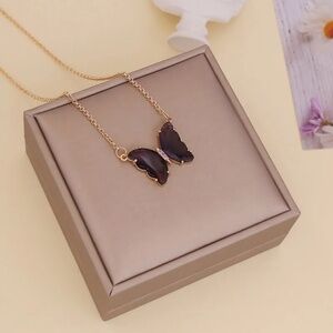 **ALAZNE* Gold x Dk. Purple Butterfly Fashion Necklace